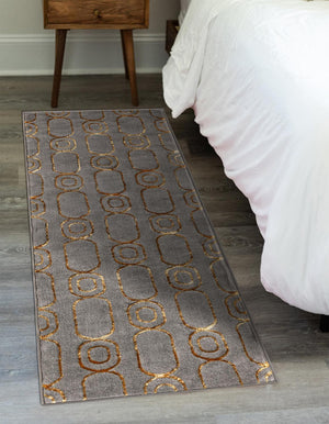 Gray and Gold 2' 7 x 12' Vogue Geo Runner Area Rug Geometric Glam Style Shiny Accents Carpet Mat for Unique Interior Design & Home Decor for Sale at Rug Engine