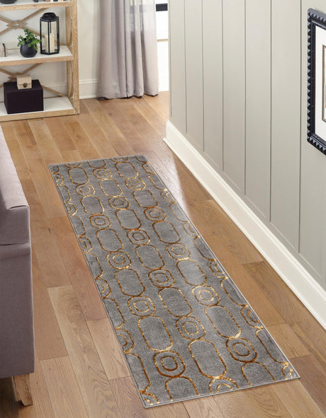 Gray and Gold 2' x 5' 1 Vogue Geo Runner Area Rug Geometric Glam Style Shiny Accents Carpet Mat for Unique Interior Design & Home Decor for Sale at Rug Engine