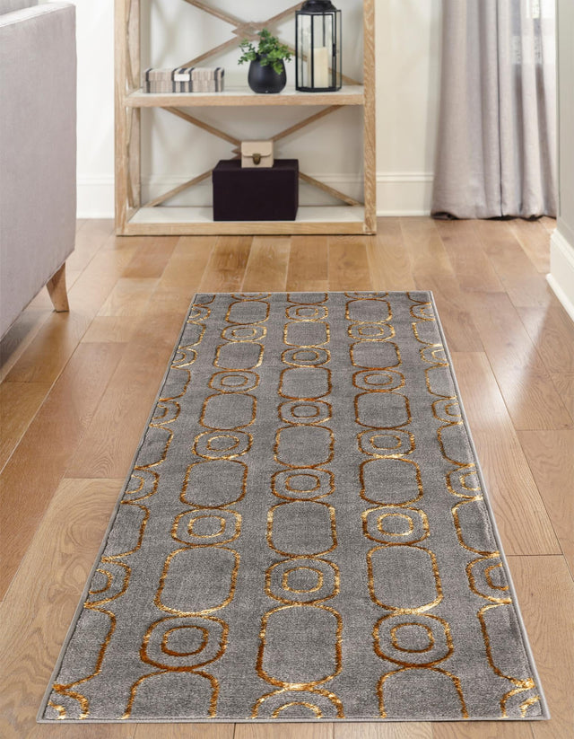 Gray and Gold 2' 7 x 12' Vogue Geo Runner Area Rug Geometric Glam Style Shiny Accents Carpet Mat for Unique Interior Design & Home Decor for Sale at Rug Engine