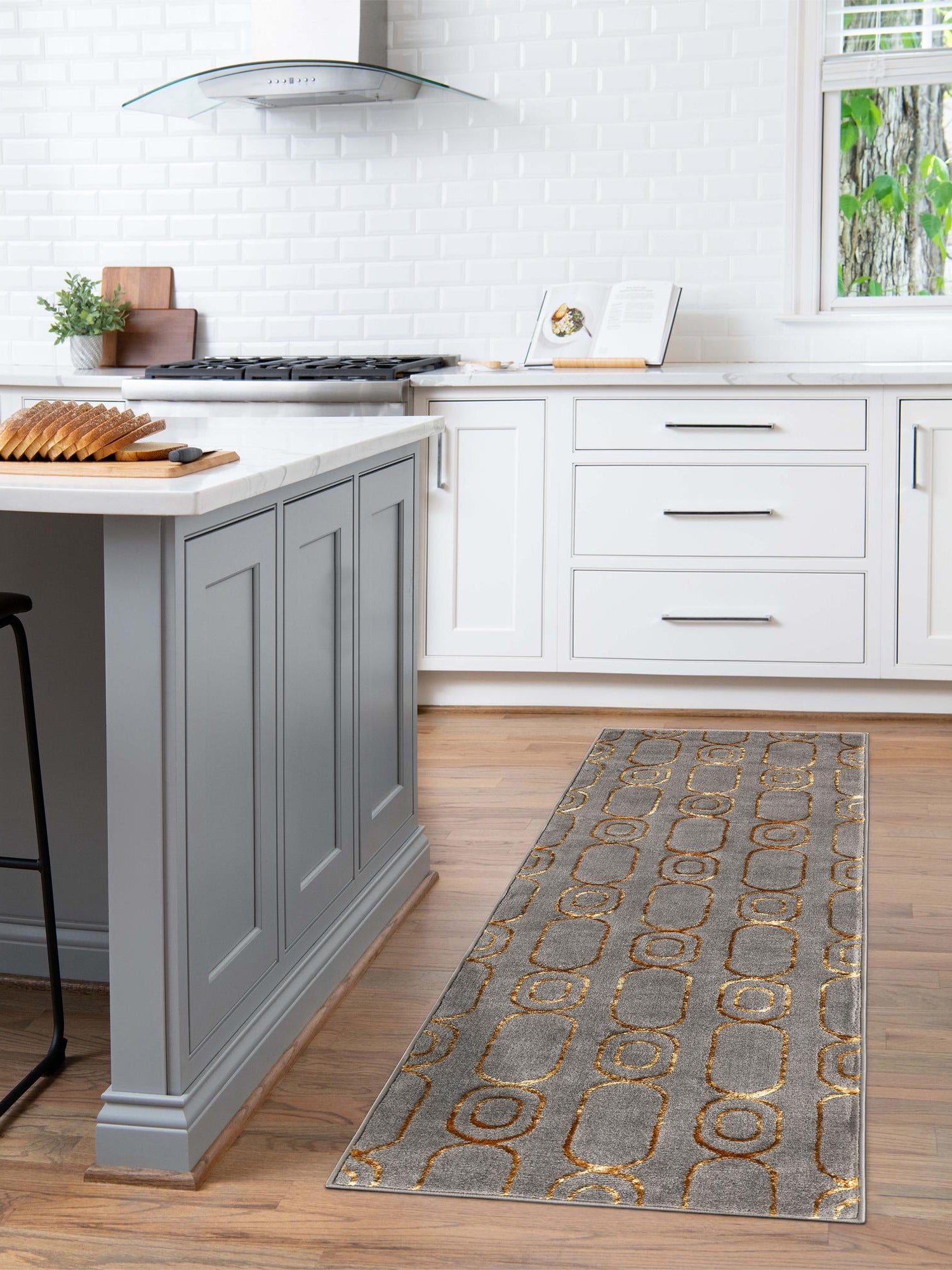 Gray and Gold 2' x 5' 1 Vogue Geo Runner Area Rug Geometric Glam Style Shiny Accents Carpet Mat for Unique Interior Design & Home Decor for Sale at Rug Engine