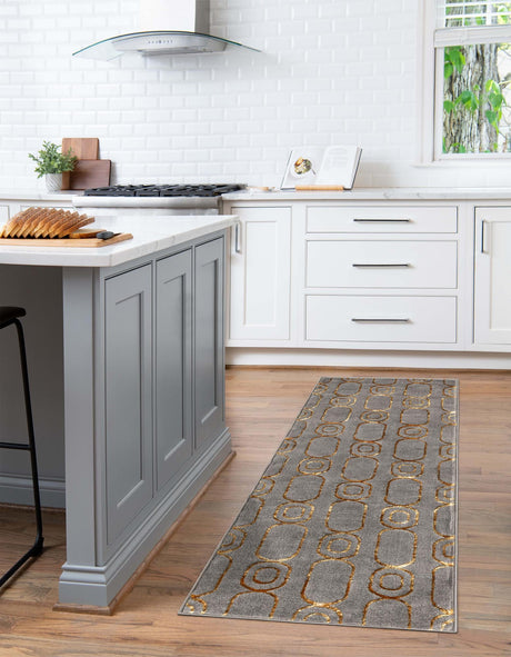 Gray and Gold 2' x 5' 1 Vogue Geo Runner Area Rug Geometric Glam Style Shiny Accents Carpet Mat for Unique Interior Design & Home Decor for Sale at Rug Engine
