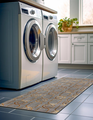Gray and Gold 2' x 8' Vogue Geo Runner Area Rug Geometric Glam Style Shiny Accents Carpet Mat for Unique Interior Design & Home Decor for Sale at Rug Engine