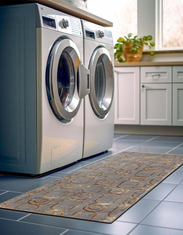 Gray and Gold 2' x 8' Vogue Geo Runner Area Rug Geometric Glam Style Shiny Accents Carpet Mat for Unique Interior Design & Home Decor for Sale at Rug Engine