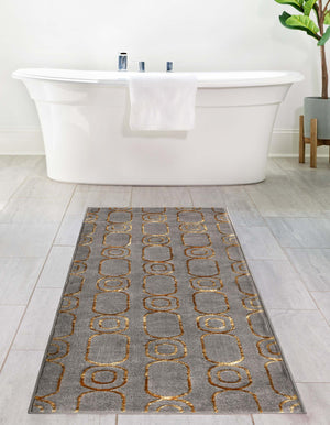 Gray and Gold 2' x 8' Vogue Geo Runner Area Rug Geometric Glam Style Shiny Accents Carpet Mat for Unique Interior Design & Home Decor for Sale at Rug Engine