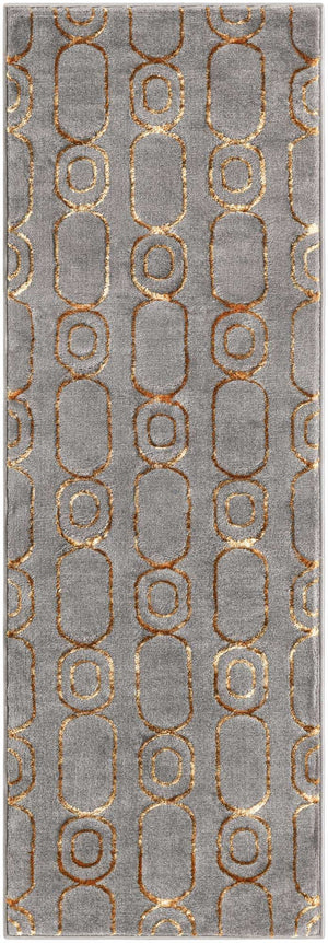 Gray and Gold 2' x 6' 1 Vogue Geo Runner Area Rug Geometric Glam Style Shiny Accents Carpet Mat for Unique Interior Design & Home Decor for Sale at Rug Engine