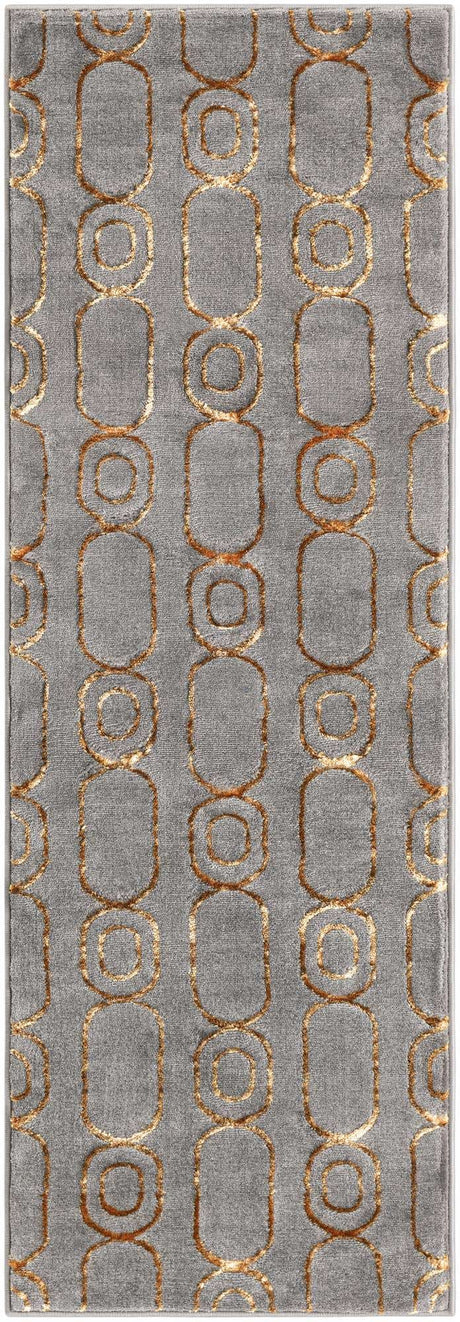Gray and Gold 2' x 6' 1 Vogue Geo Runner Area Rug Geometric Glam Style Shiny Accents Carpet Mat for Unique Interior Design & Home Decor for Sale at Rug Engine