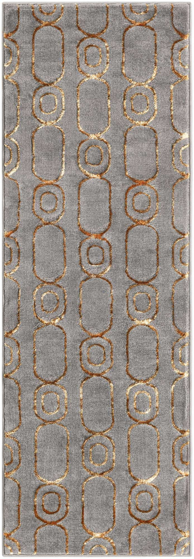 Gray and Gold 2' x 6' 1 Vogue Geo Runner Area Rug Geometric Glam Style Shiny Accents Carpet Mat for Unique Interior Design & Home Decor for Sale at Rug Engine