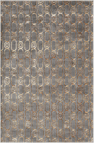 Gray and Gold 6' 1 x 9' Vogue Geo Rectangle Area Rug Geometric Glam Style Shiny Accents Carpet Mat for Unique Interior Design & Home Decor for Sale at Rug Engine