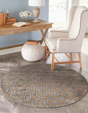 Gray and Gold 6' 1 x 6' 1 Vogue Geo Round Area Rug Geometric Glam Style Shiny Accents Carpet Mat for Unique Interior Design & Home Decor for Sale at Rug Engine