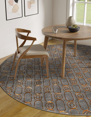 Gray and Gold 6' 1 x 6' 1 Vogue Geo Round Area Rug Geometric Glam Style Shiny Accents Carpet Mat for Unique Interior Design & Home Decor for Sale at Rug Engine