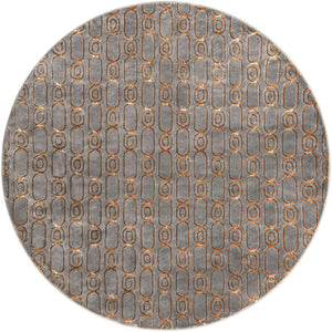 Gray and Gold 7' 10 x 7' 10 Vogue Geo Round Area Rug Geometric Glam Style Shiny Accents Carpet Mat for Unique Interior Design & Home Decor for Sale at Rug Engine