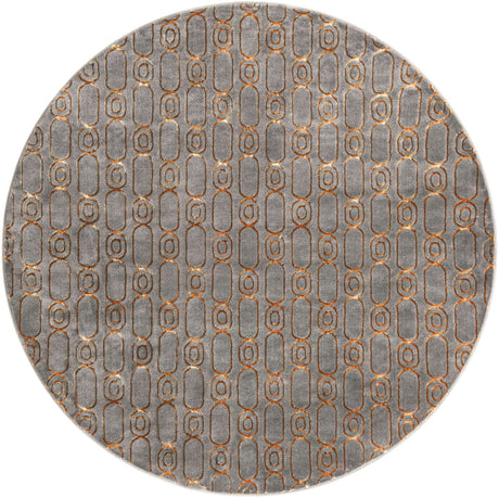 Gray and Gold 7' 10 x 7' 10 Vogue Geo Round Area Rug Geometric Glam Style Shiny Accents Carpet Mat for Unique Interior Design & Home Decor for Sale at Rug Engine