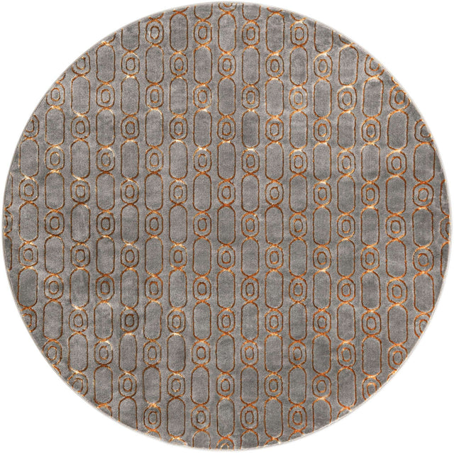 Gray and Gold 7' 10 x 7' 10 Vogue Geo Round Area Rug Geometric Glam Style Shiny Accents Carpet Mat for Unique Interior Design & Home Decor for Sale at Rug Engine