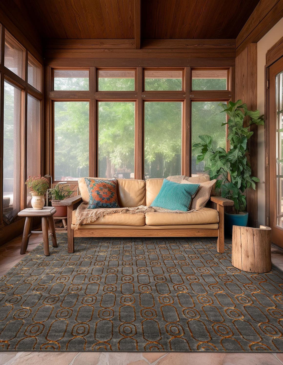 Gray and Gold 7' 10 x 7' 10 Vogue Geo Square Area Rug Geometric Glam Style Shiny Accents Carpet Mat for Unique Interior Design & Home Decor for Sale at Rug Engine