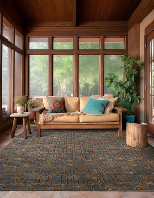 Gray and Gold 7' 10 x 7' 10 Vogue Geo Square Area Rug Geometric Glam Style Shiny Accents Carpet Mat for Unique Interior Design & Home Decor for Sale at Rug Engine