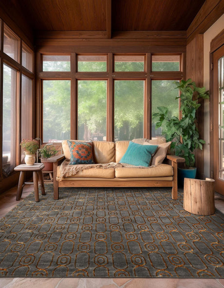 Gray and Gold 7' 10 x 7' 10 Vogue Geo Square Area Rug Geometric Glam Style Shiny Accents Carpet Mat for Unique Interior Design & Home Decor for Sale at Rug Engine