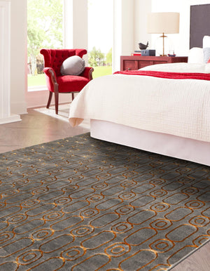 Gray and Gold 7' 10 x 7' 10 Vogue Geo Square Area Rug Geometric Glam Style Shiny Accents Carpet Mat for Unique Interior Design & Home Decor for Sale at Rug Engine
