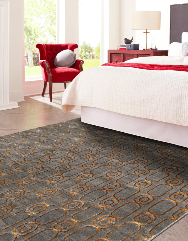 Gray and Gold 7' 10 x 7' 10 Vogue Geo Square Area Rug Geometric Glam Style Shiny Accents Carpet Mat for Unique Interior Design & Home Decor for Sale at Rug Engine
