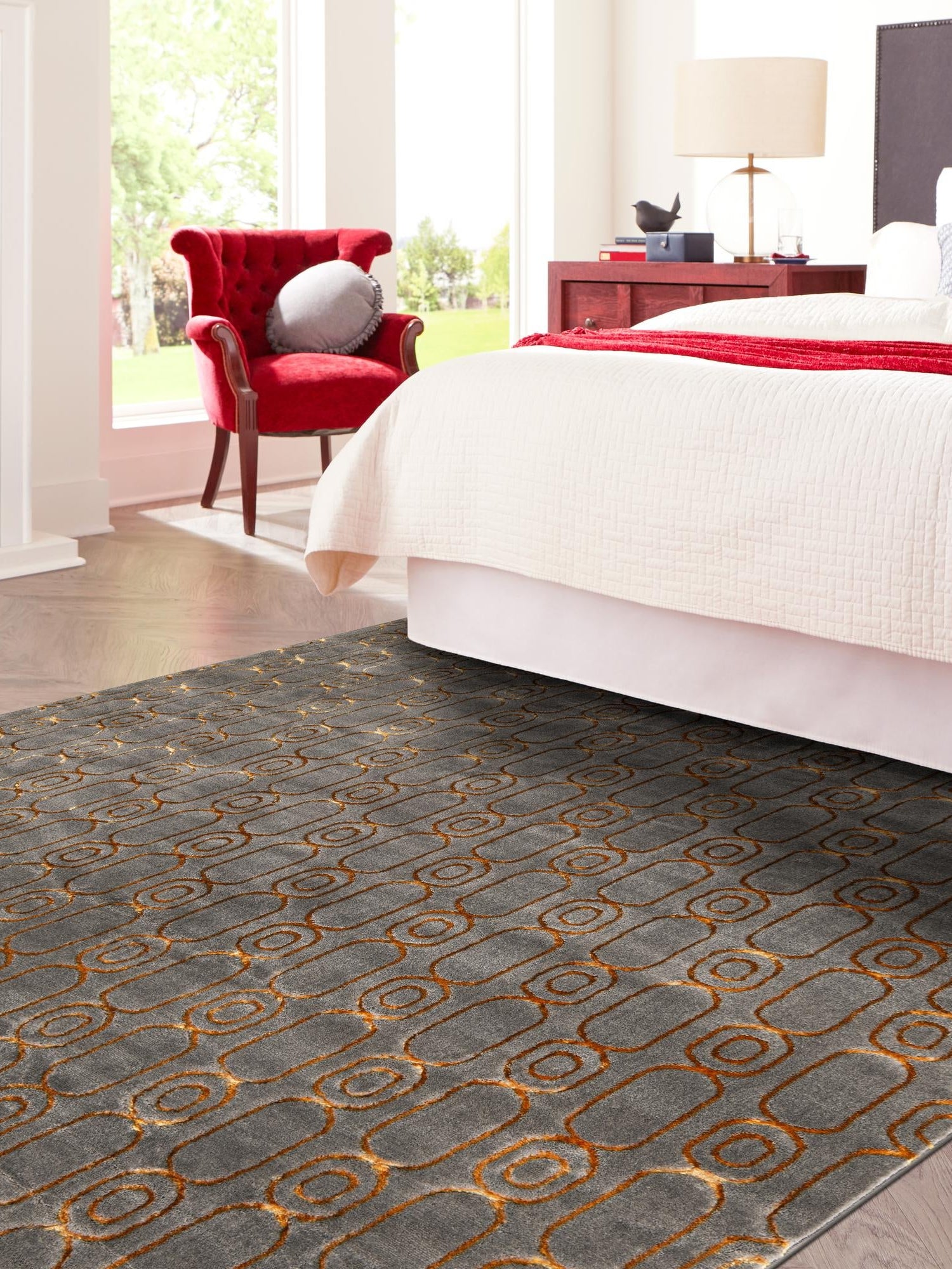 Gray and Gold 10' x 10' Vogue Geo Square Area Rug Geometric Glam Style Shiny Accents Carpet Mat for Unique Interior Design & Home Decor for Sale at Rug Engine