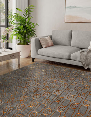 Gray and Gold 7' 10 x 7' 10 Vogue Geo Square Area Rug Geometric Glam Style Shiny Accents Carpet Mat for Unique Interior Design & Home Decor for Sale at Rug Engine