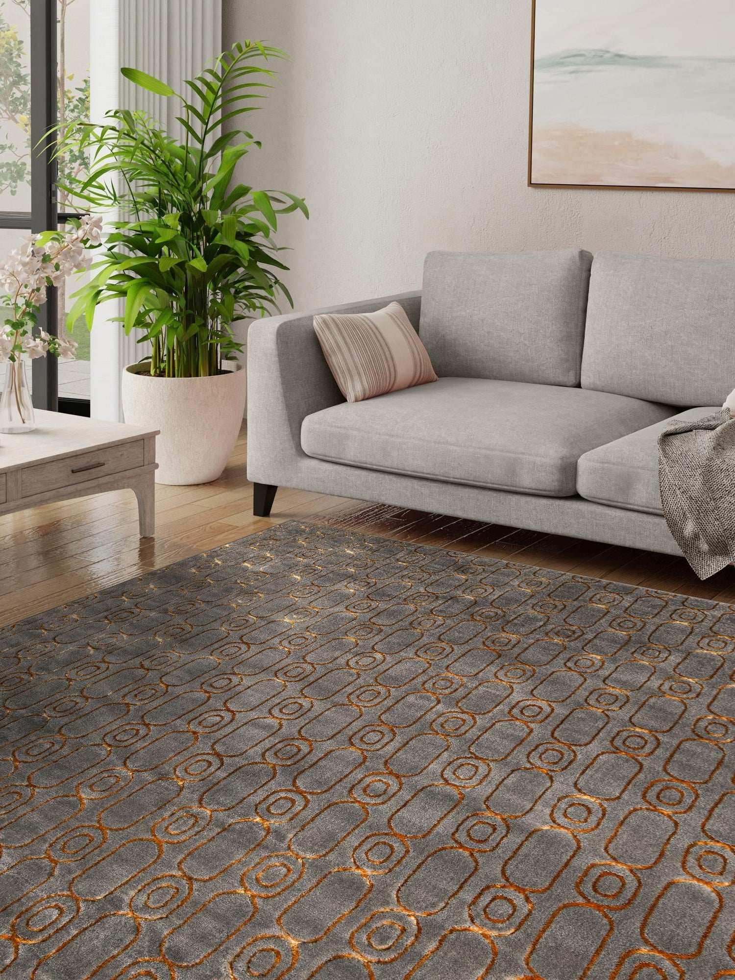 Gray and Gold 10' x 10' Vogue Geo Square Area Rug Geometric Glam Style Shiny Accents Carpet Mat for Unique Interior Design & Home Decor for Sale at Rug Engine