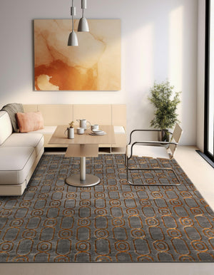 Gray and Gold 7' 10 x 7' 10 Vogue Geo Square Area Rug Geometric Glam Style Shiny Accents Carpet Mat for Unique Interior Design & Home Decor for Sale at Rug Engine