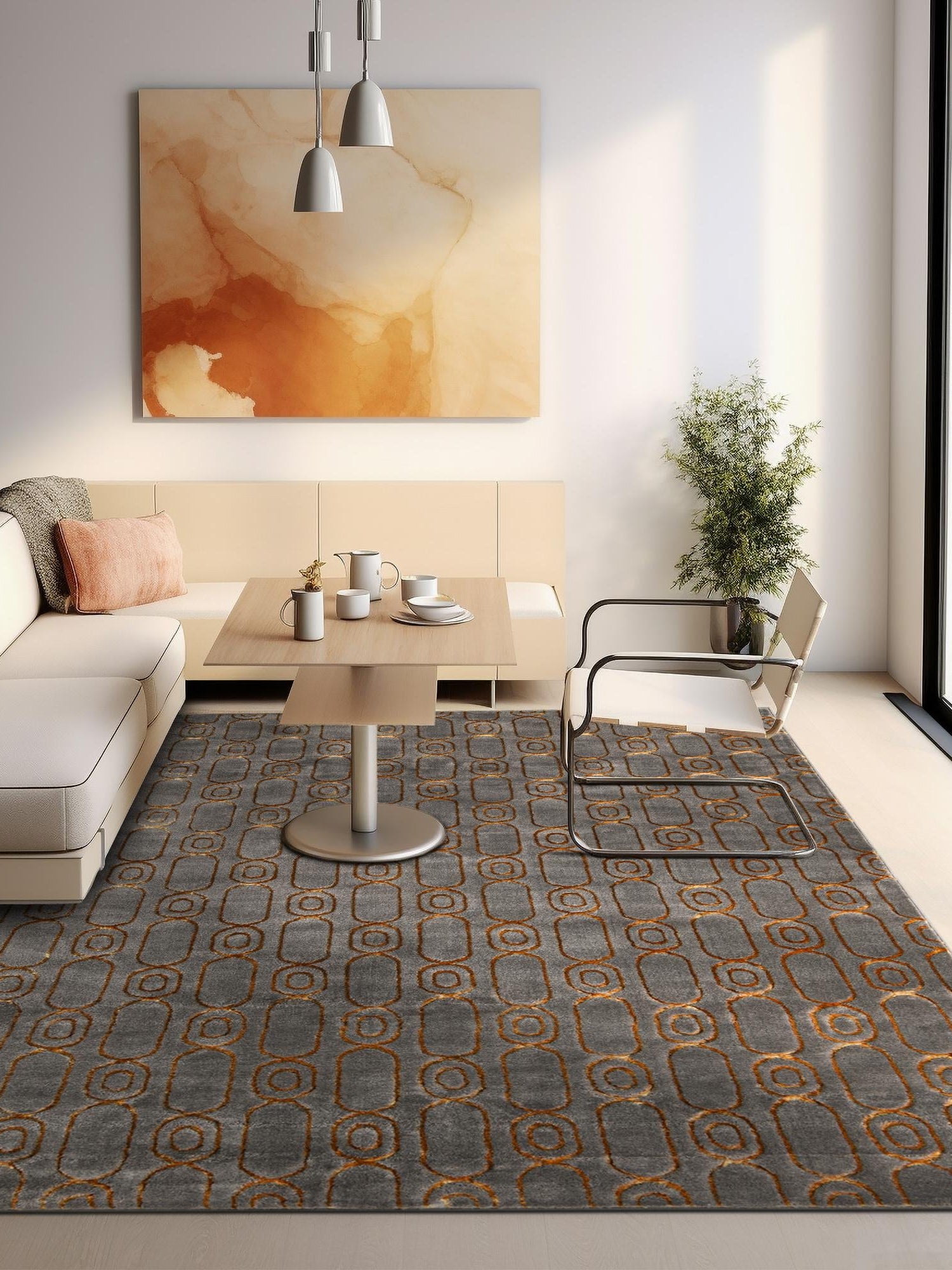 Gray and Gold 10' x 10' Vogue Geo Square Area Rug Geometric Glam Style Shiny Accents Carpet Mat for Unique Interior Design & Home Decor for Sale at Rug Engine