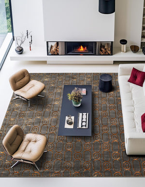 Gray and Gold 7' 10 x 7' 10 Vogue Geo Square Area Rug Geometric Glam Style Shiny Accents Carpet Mat for Unique Interior Design & Home Decor for Sale at Rug Engine