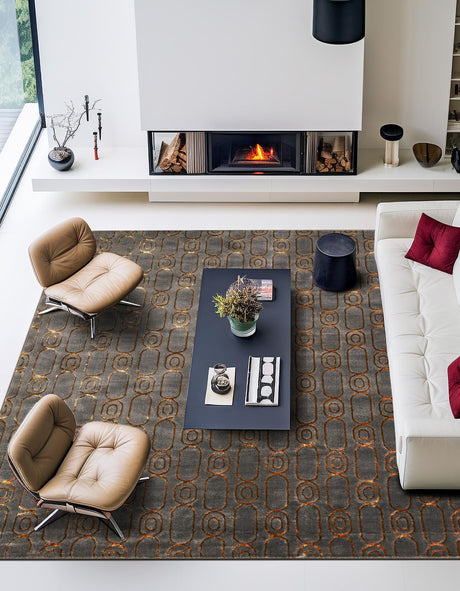 Gray and Gold 7' 10 x 7' 10 Vogue Geo Square Area Rug Geometric Glam Style Shiny Accents Carpet Mat for Unique Interior Design & Home Decor for Sale at Rug Engine