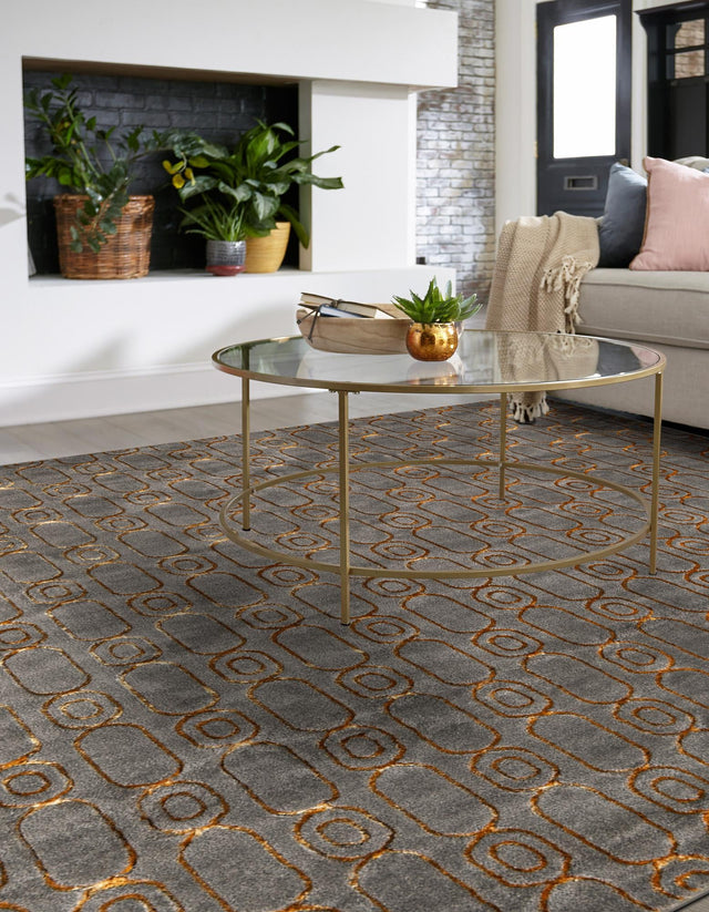 Gray and Gold 7' 10 x 7' 10 Vogue Geo Square Area Rug Geometric Glam Style Shiny Accents Carpet Mat for Unique Interior Design & Home Decor for Sale at Rug Engine