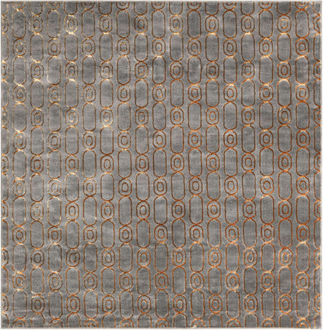 Gray and Gold 7' 10 x 7' 10 Vogue Geo Square Area Rug Geometric Glam Style Shiny Accents Carpet Mat for Unique Interior Design & Home Decor for Sale at Rug Engine