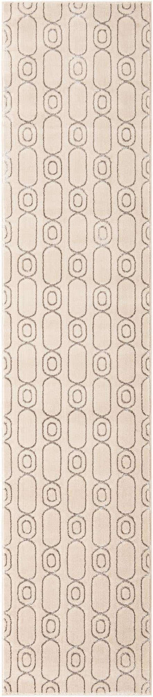 White and Silver 2' 7 x 12' Vogue Geo Runner Area Rug Geometric Glam Style Shiny Accents Carpet Mat for Unique Interior Design & Home Decor for Sale at Rug Engine