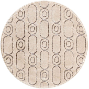 White and Silver 3' 1 x 3' 1 Vogue Geo Round Area Rug Geometric Glam Style Shiny Accents Carpet Mat for Unique Interior Design & Home Decor for Sale at Rug Engine