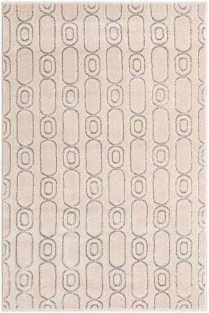White and Silver 4' 1 x 6' 1 Vogue Geo Rectangle Area Rug Geometric Glam Style Shiny Accents Carpet Mat for Unique Interior Design & Home Decor for Sale at Rug Engine