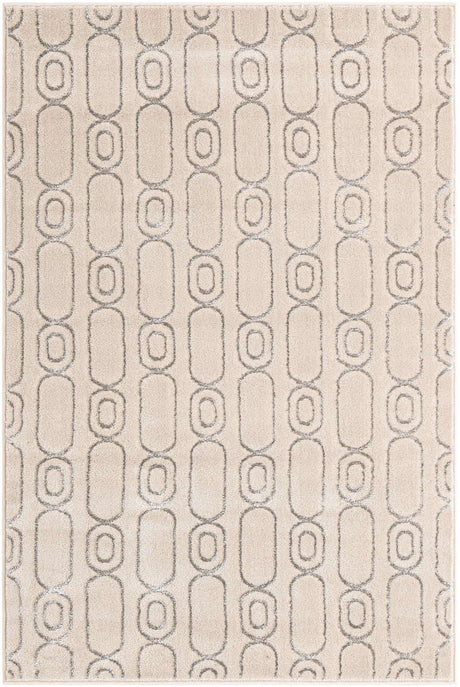White and Silver 4' 1 x 6' 1 Vogue Geo Rectangle Area Rug Geometric Glam Style Shiny Accents Carpet Mat for Unique Interior Design & Home Decor for Sale at Rug Engine