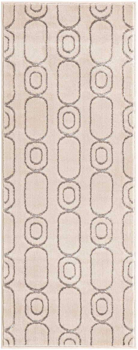 White and Silver 2' x 5' 1 Vogue Geo Runner Area Rug Geometric Glam Style Shiny Accents Carpet Mat for Unique Interior Design & Home Decor for Sale at Rug Engine