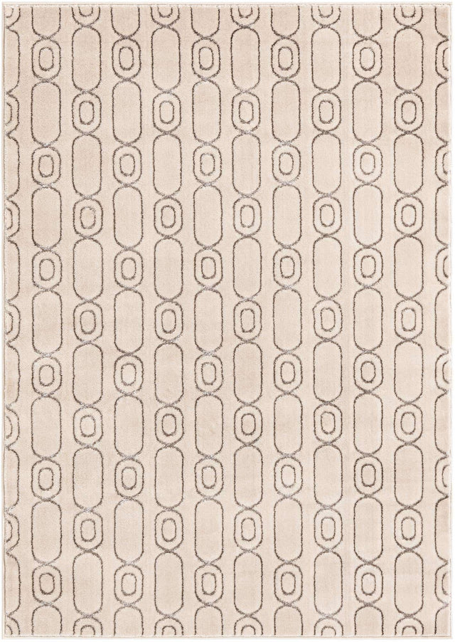 White and Silver 5' 3 x 7' 1 Vogue Geo Rectangle Area Rug Geometric Glam Style Shiny Accents Carpet Mat for Unique Interior Design & Home Decor for Sale at Rug Engine