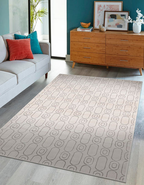 White and Silver 4' 1 x 6' 1 Vogue Geo Rectangle Area Rug Geometric Glam Style Shiny Accents Carpet Mat for Unique Interior Design & Home Decor for Sale at Rug Engine