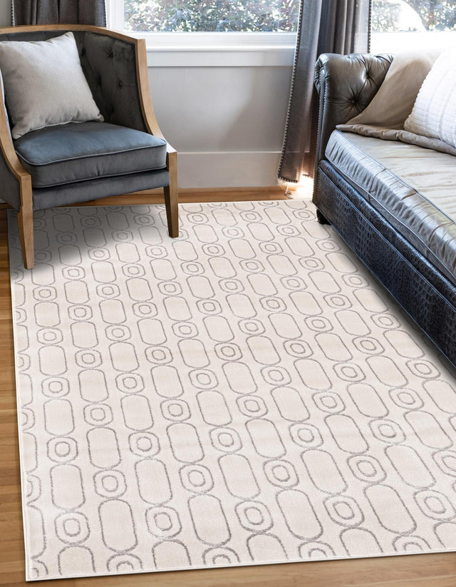 White and Silver 5' 3 x 7' 1 Vogue Geo Rectangle Area Rug Geometric Glam Style Shiny Accents Carpet Mat for Unique Interior Design & Home Decor for Sale at Rug Engine