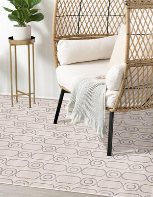 White and Silver 4' 1 x 6' 1 Vogue Geo Rectangle Area Rug Geometric Glam Style Shiny Accents Carpet Mat for Unique Interior Design & Home Decor for Sale at Rug Engine