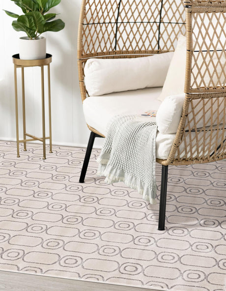 White and Silver 4' 1 x 6' 1 Vogue Geo Rectangle Area Rug Geometric Glam Style Shiny Accents Carpet Mat for Unique Interior Design & Home Decor for Sale at Rug Engine