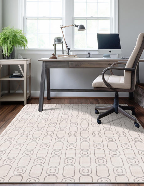 White and Silver 5' 3 x 8' Vogue Geo Rectangle Area Rug Geometric Glam Style Shiny Accents Carpet Mat for Unique Interior Design & Home Decor for Sale at Rug Engine
