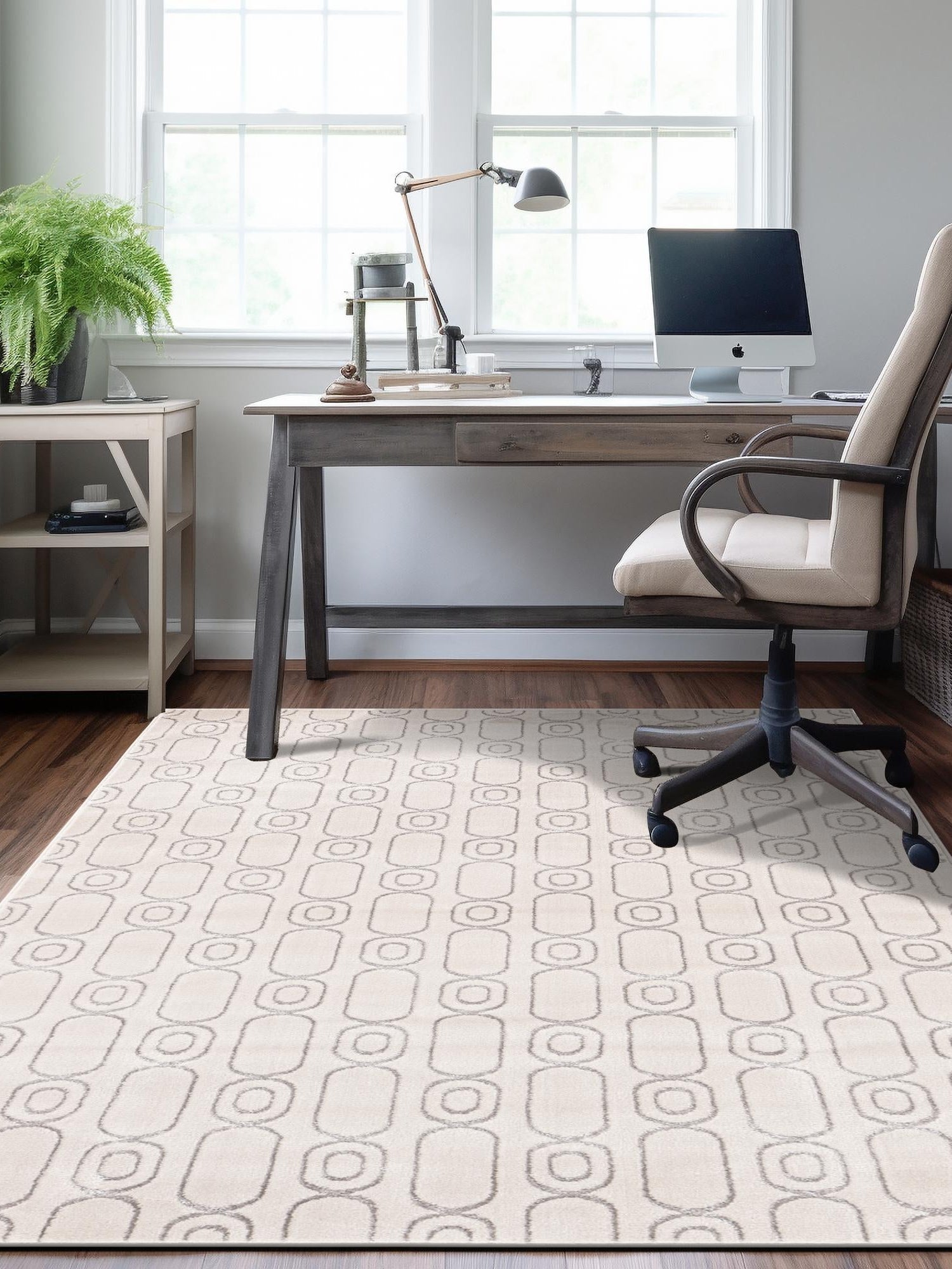White and Silver 5' 3 x 7' 1 Vogue Geo Rectangle Area Rug Geometric Glam Style Shiny Accents Carpet Mat for Unique Interior Design & Home Decor for Sale at Rug Engine