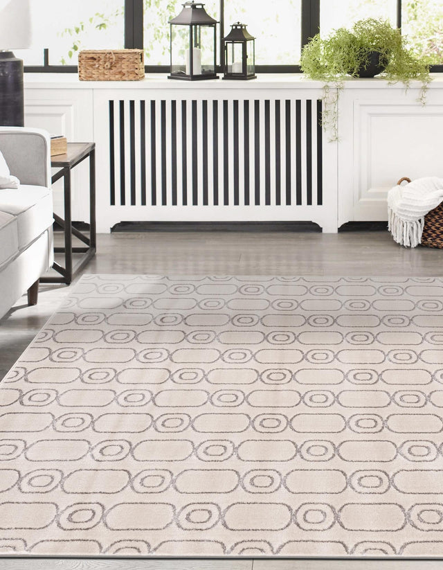 White and Silver 4' 1 x 6' 1 Vogue Geo Rectangle Area Rug Geometric Glam Style Shiny Accents Carpet Mat for Unique Interior Design & Home Decor for Sale at Rug Engine