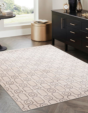 White and Silver 2' x 3' 1 Vogue Geo Rectangle Area Rug Geometric Glam Style Shiny Accents Carpet Mat for Unique Interior Design & Home Decor for Sale at Rug Engine