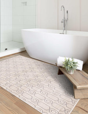 White and Silver 2' x 3' 1 Vogue Geo Rectangle Area Rug Geometric Glam Style Shiny Accents Carpet Mat for Unique Interior Design & Home Decor for Sale at Rug Engine