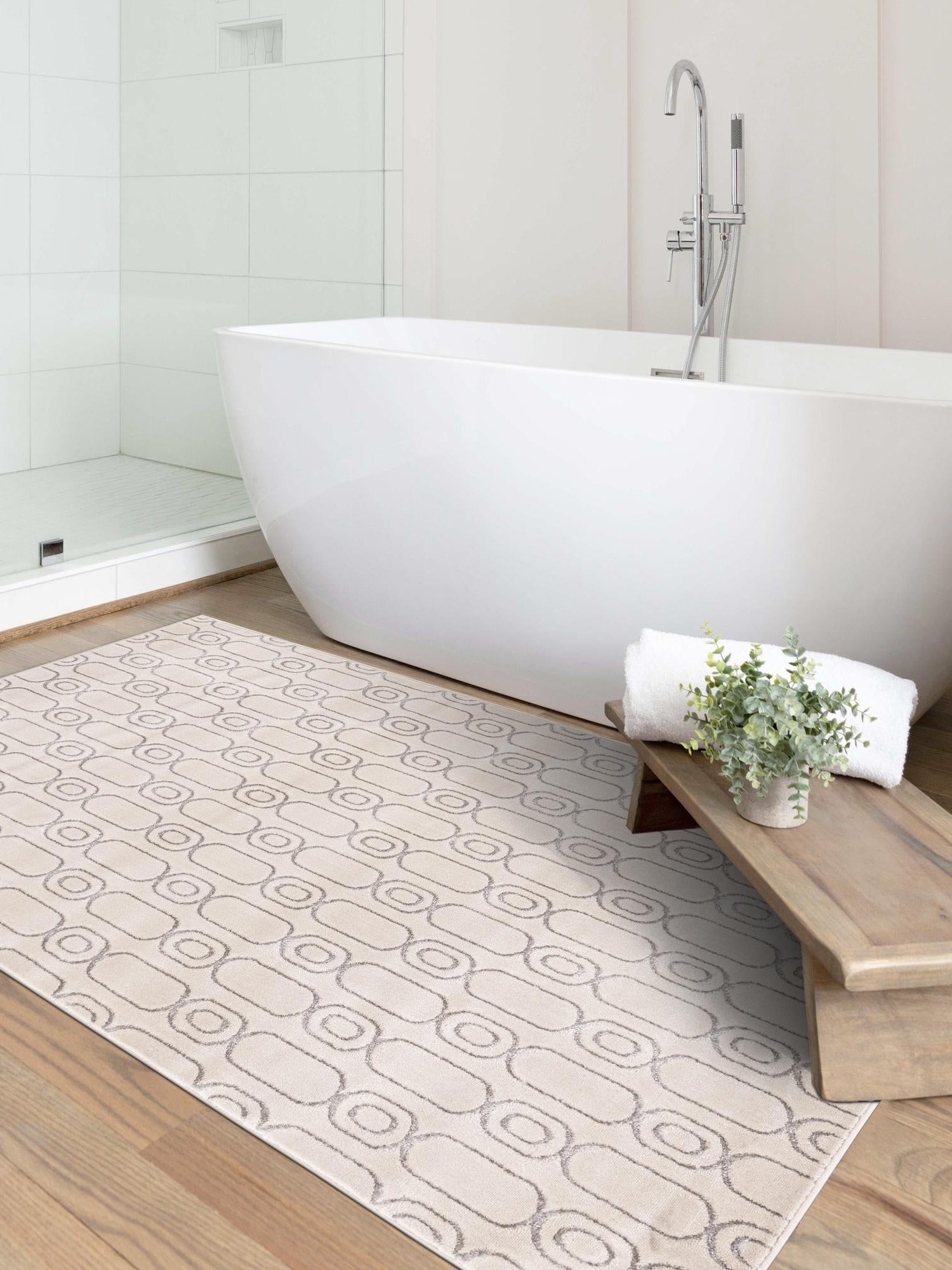 White and Silver 5' 3 x 7' 1 Vogue Geo Rectangle Area Rug Geometric Glam Style Shiny Accents Carpet Mat for Unique Interior Design & Home Decor for Sale at Rug Engine