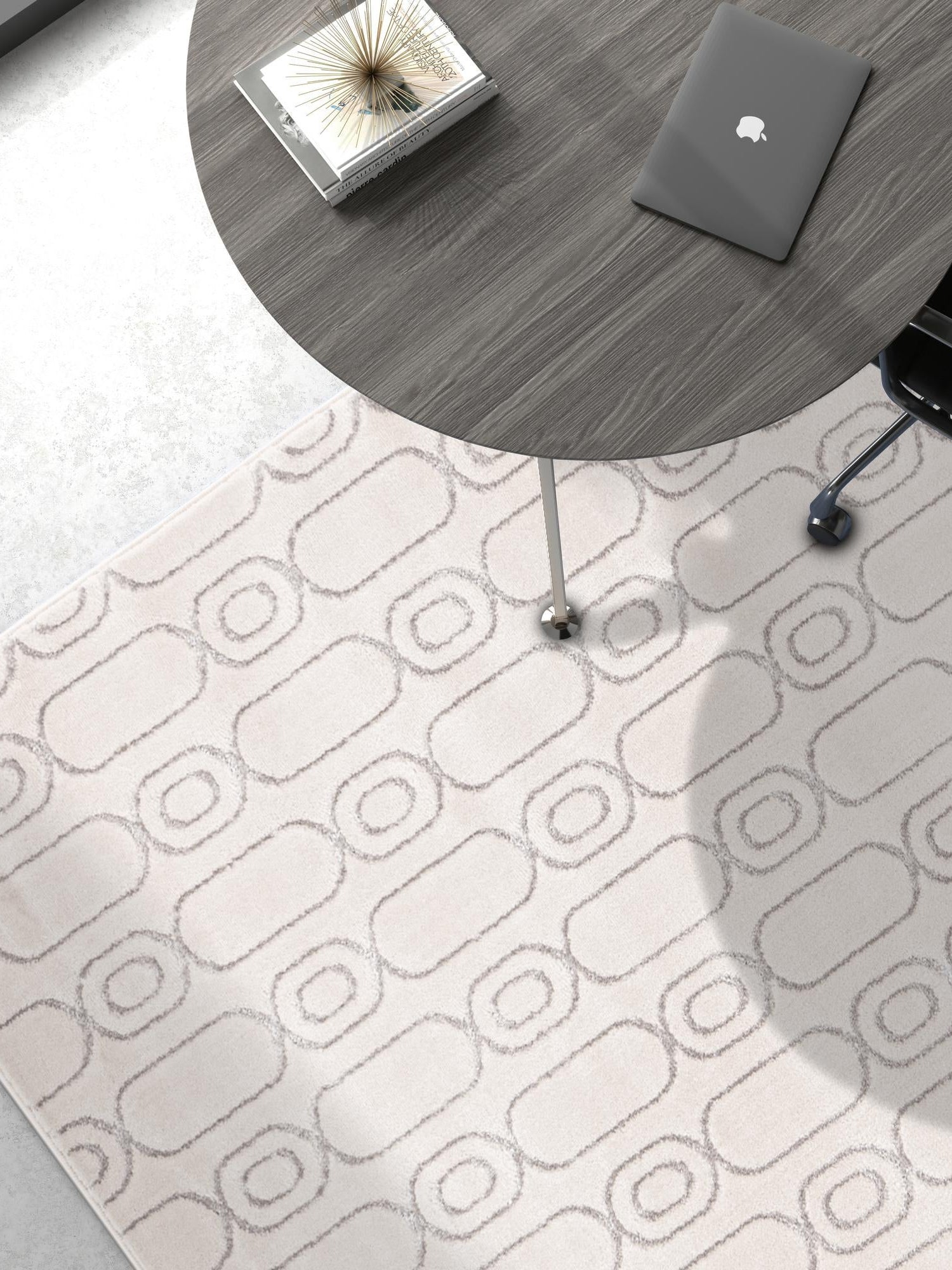 White and Silver 5' 3 x 7' 1 Vogue Geo Rectangle Area Rug Geometric Glam Style Shiny Accents Carpet Mat for Unique Interior Design & Home Decor for Sale at Rug Engine