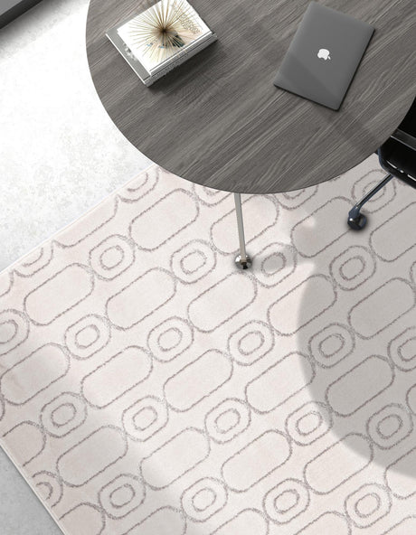 White and Silver 5' 3 x 7' 1 Vogue Geo Rectangle Area Rug Geometric Glam Style Shiny Accents Carpet Mat for Unique Interior Design & Home Decor for Sale at Rug Engine