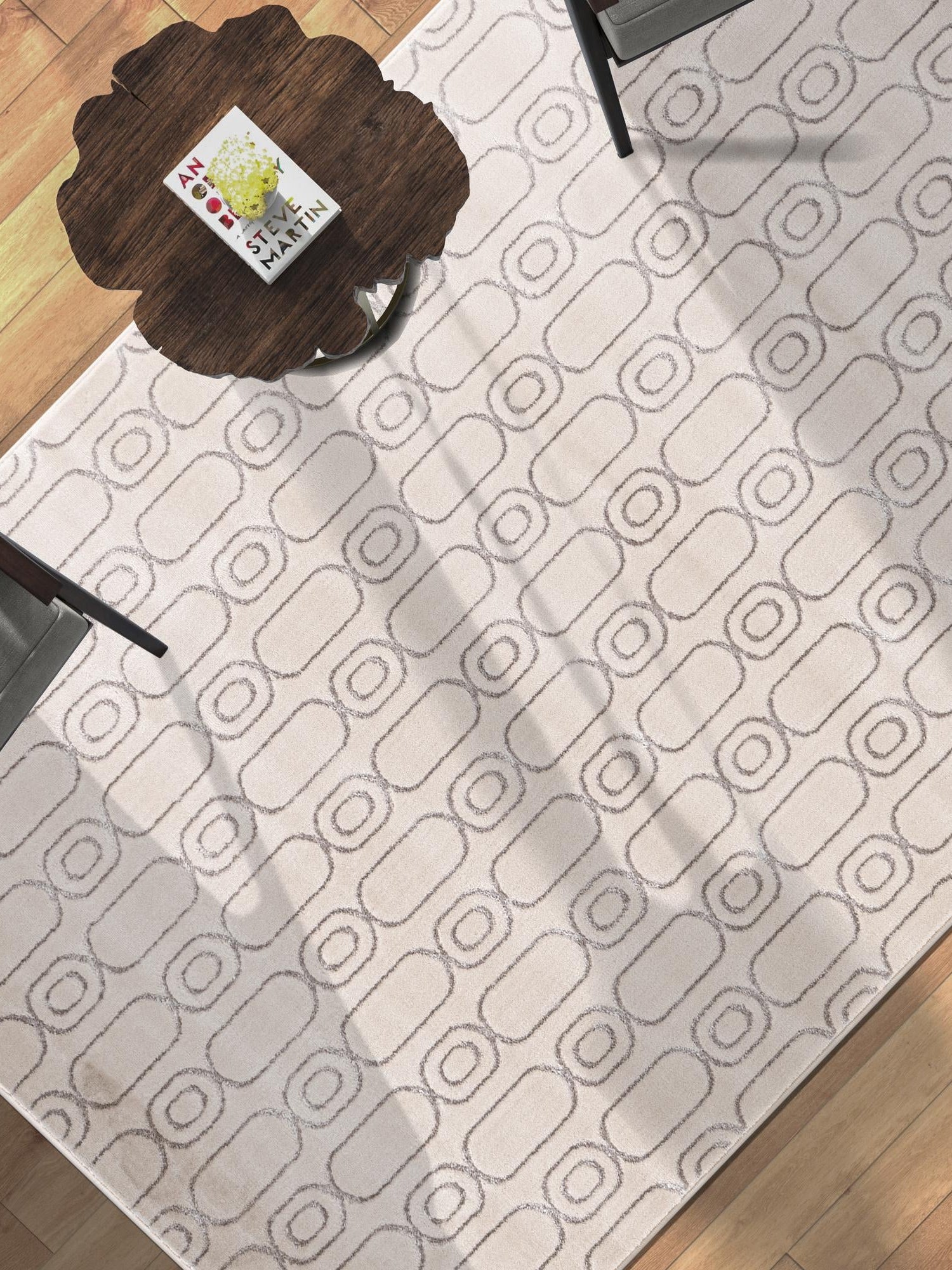White and Silver 6' 1 x 9' Vogue Geo Rectangle Area Rug Geometric Glam Style Shiny Accents Carpet Mat for Unique Interior Design & Home Decor for Sale at Rug Engine